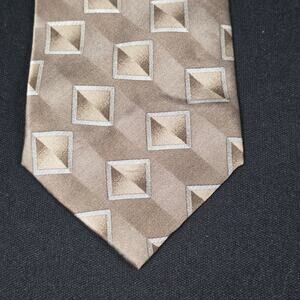 Roffe Men's Tan Brown Geometric Pattern 100% Silk Tie
